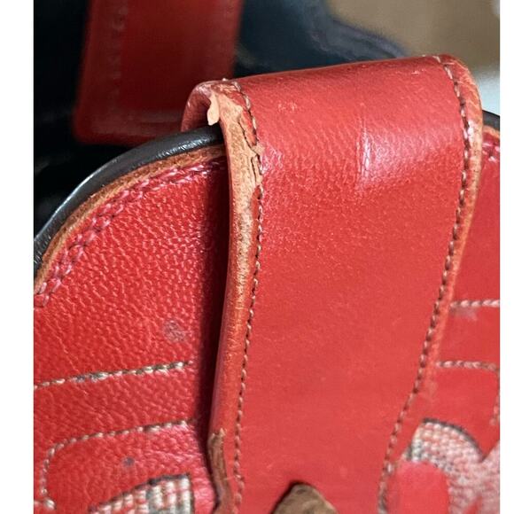 Lucchese Women’s 7.5 Brown Red-Orange Snip Toe Leather Cowgirl Western Boots - Picture 7 of 12